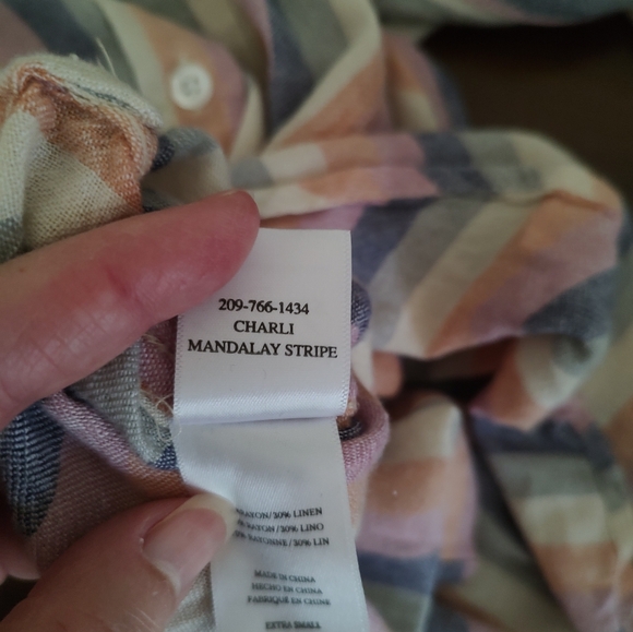 Rails Charli Mandalay Stripe Button Down Top Rayon Linen Blend XS - Picture 7 of 7